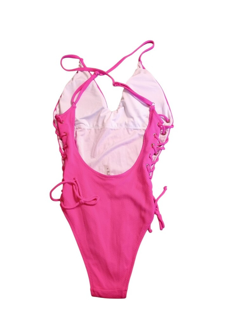 EUC 2/$10 Women's Hot Pink One-Piece Swimsuit with Lace-Up Sides Small - Picture 3 of 5